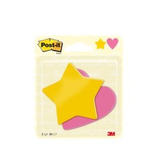 Öntapadó jegyzettömb, szív és csillag forma, 70x72 mm, 2x30 lap, sárga és rózsaszín