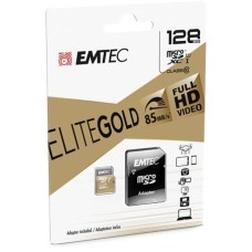 Memóriakártya, microSDXC, 128GB, UHS-I/U1, 85/20 MB/s, adapter, EMTEC "Elite Gold"
