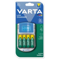 Elemtöltő, AA ceruza/AAA mikro, 4x2600 mAh AA, LCD kijelző, 12V USB, VARTA